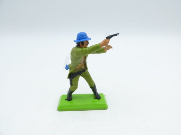 Britains Deetail Cowboy standing with bowler hat, shooting 2 pistols