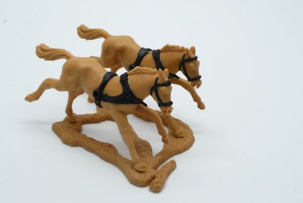 Timpo Toys Doppelgespann, langlaufende beige Pferde