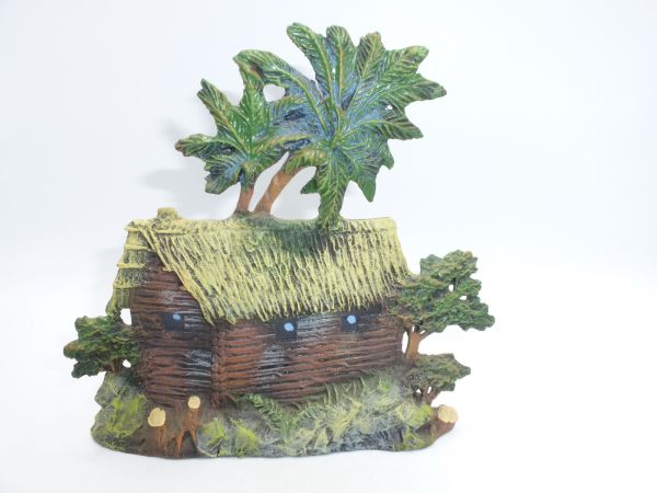 Elastolin Masse Blockhütte mit Palmen - tolles Stück, siehe Fotos