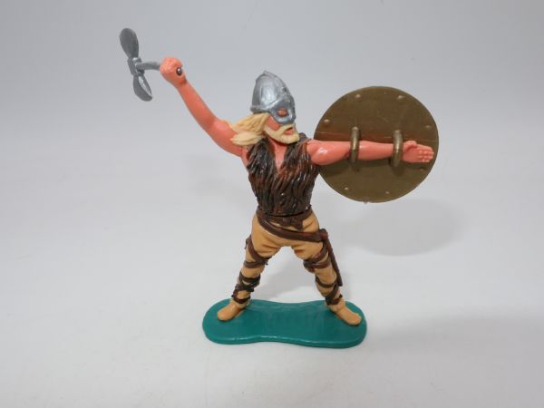 Timpo Toys Viking with helmet visor, large double battle axe + golden shield