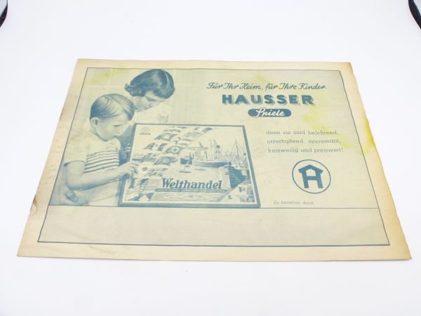 Elastolin Werbeblatt f. Hausser Spiele, z.B. Welthandel - mit Lagerspuren
