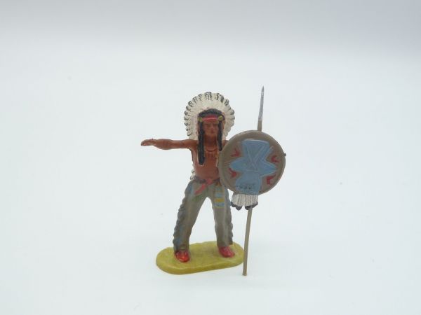 Elastolin 4 cm Chief standing with spear + shield, No. 6802, painting 2