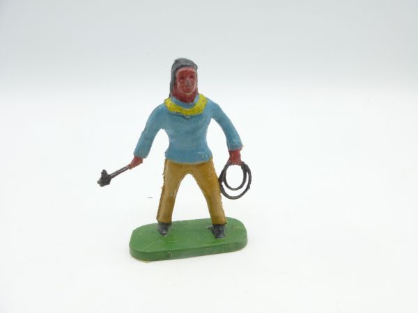 Indian with tomahawk + lasso, light blue tunic (5,4 - 6 cm size)
