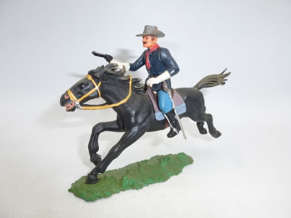 Elastolin 7 cm US cavalryman on horseback with pistol, No. 7030 - unused