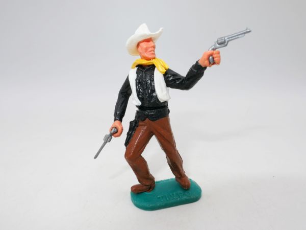 Timpo Toys Cowboy 2. Version stehend, 2 Pistolen schießend - toller weißer Hut