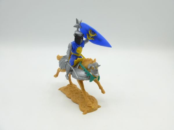 Timpo Toys Visor knight riding, blue - on armoured horse