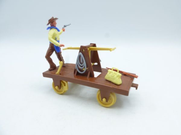 Timpo Toys Draisine mit Cowboy - seltene gelbe Tasche, tolle Kombi