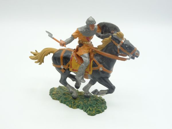 Elastolin 7 cm Norman with axe on horseback, No. 8856, orange - great colour combination