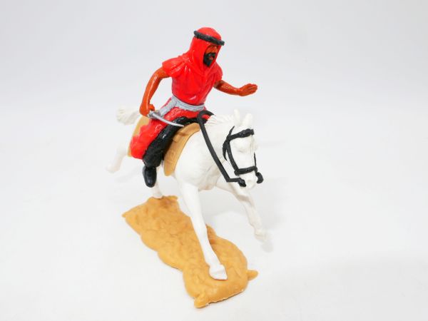 Timpo Toys Arab on horseback, red, black inner trousers