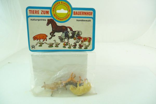 Elastolin 2 sheep + shepherd dog (series animals for farm) - orig. packaging