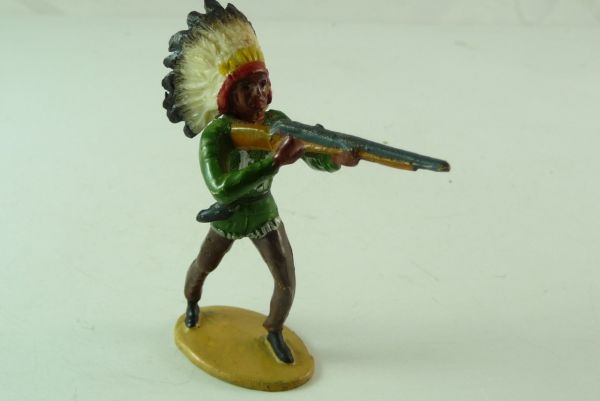 Merten Indian Chief standing, firing with rifle - early painting