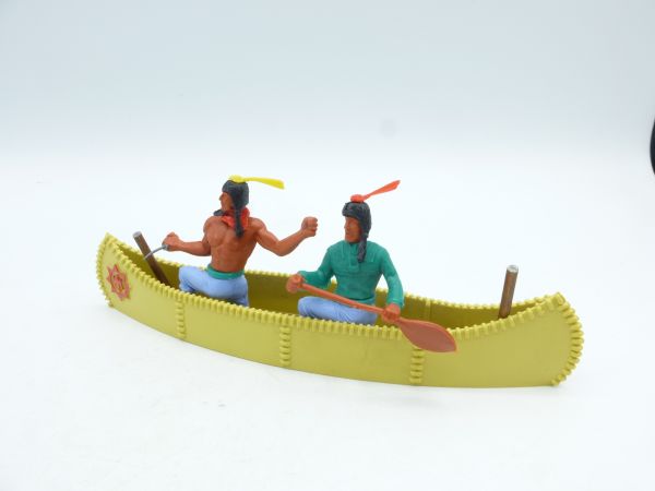 Timpo Toys Indian canoe, beige/yellow, red emblem (2 Indians)