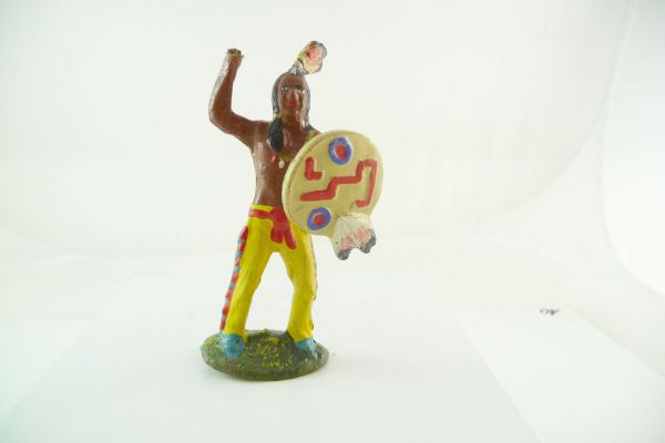 Plastinol Indian with shield, without spear - rare figure, hand damaged