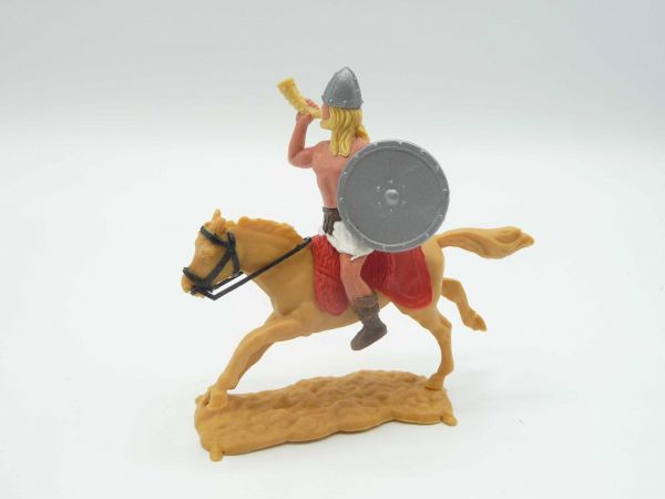 Timpo Toys Viking riding, horn blower (blond) with silver shield (original)