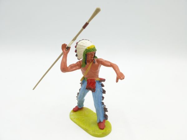 Elastolin 7 cm Indianer richtig Speer werfend, Nr. 6869, Bem. 2 - toller Zustand