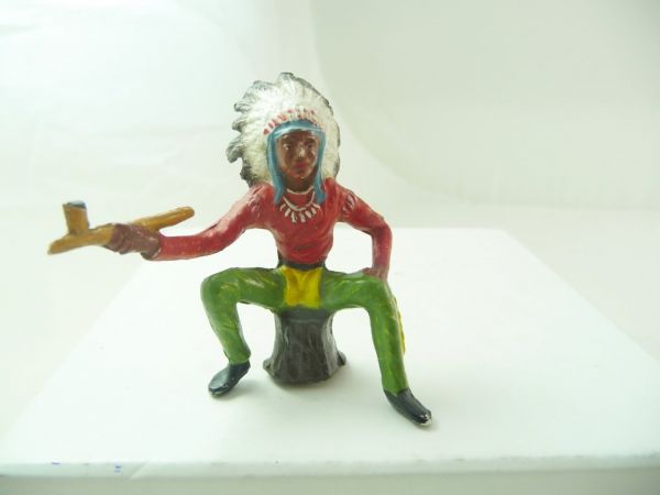 Merten 6,5 cm Indian chief on tree trunk with pipe of peace - nice figure