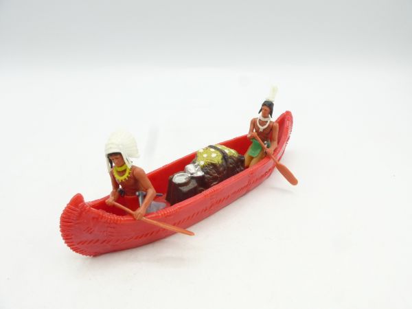 Elastolin 5,4 cm Canoe with Indians and cargo, one Indian without pin