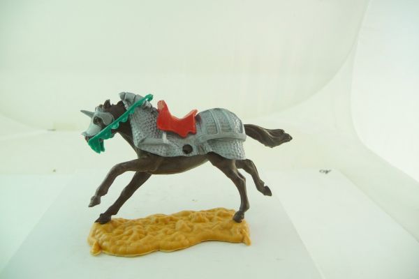 Timpo Toys Armoured horse dark-brown, long-running with full armour