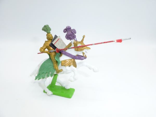 Britains Deetail Gold knight on horseback with lance + shield