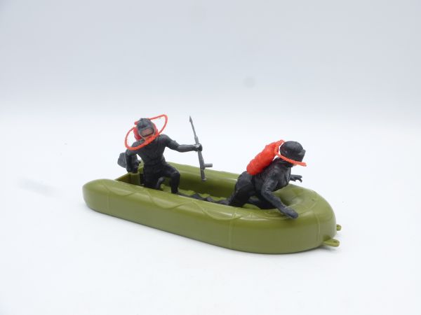 Timpo Toys Schlauchboot, olivfarben mit Tauchern (mit roten Flaschen)