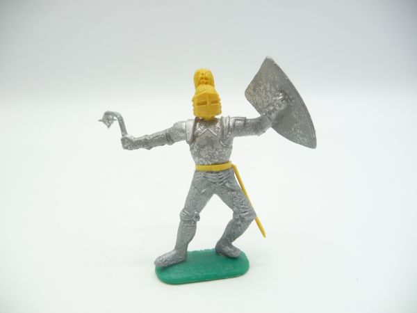 Timpo Toys Silver knight standing with flail + shield (yellow head)