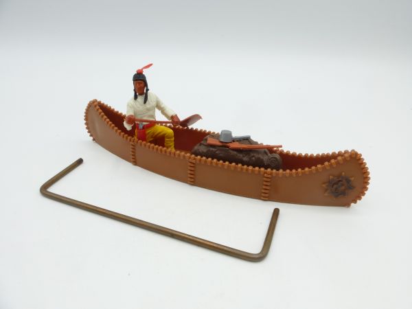 Timpo Toys Canoe (medium brown, black emblem), Indian with cargo