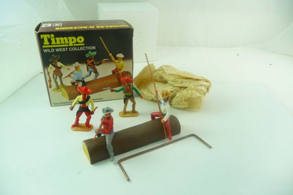 Timpo Toys Minibox Cowboys on log + 2 Mexicans