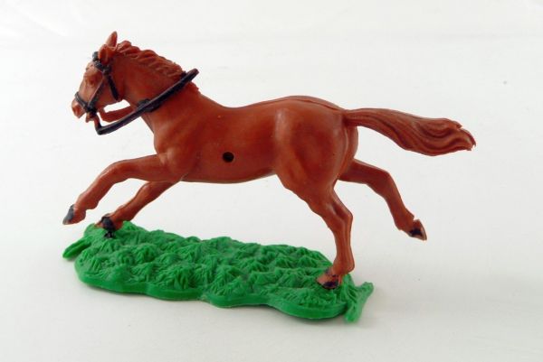 Timpo Toys Braunes langlaufendes Pferd 1. Version mit festem Zaumzeug