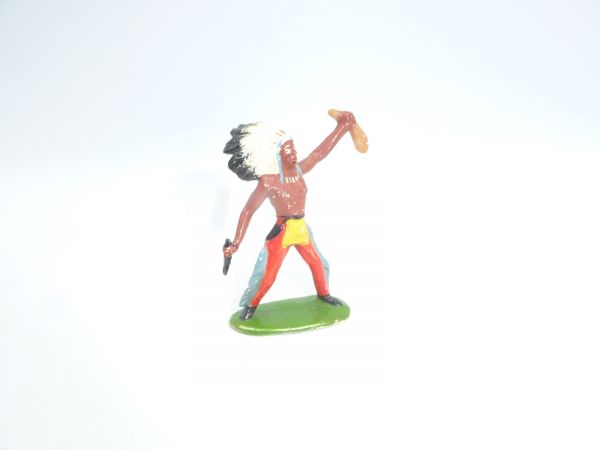 Merten Indian standing with scalp + knife, red trousers