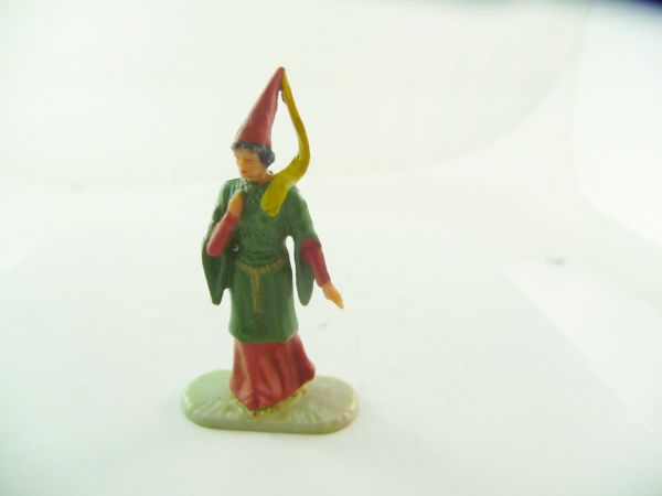 Elastolin 4 cm Burgfräulein, Nr. 8810, grün/rot - seltene Farbe, auf Perlmuttsockel
