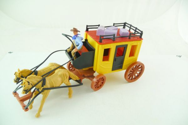 Timpo Toys Postkutsche 1. Version mit Pferden in extrem seltenem beige