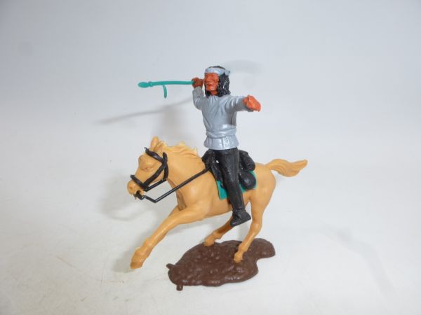 Timpo Toys Apache riding, silver-grey with spear - great base plate