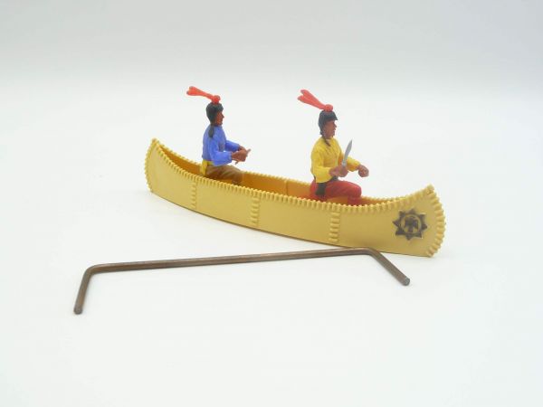 Timpo Toys Kanu mit 2 Indianern, hellgelb/beige mit schwarzem Emblem