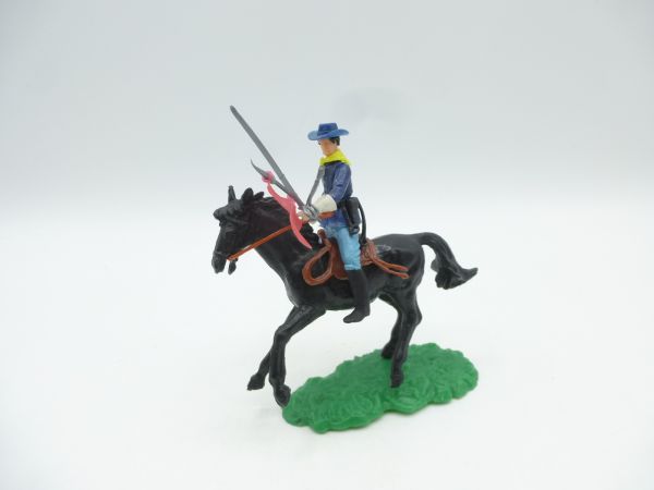 Elastolin 5,4 cm Union Army Soldier on horseback with sabre + flag - great horse