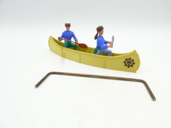 Timpo Toys Canoe with 2 trappers, beige/yellow with black emblem
