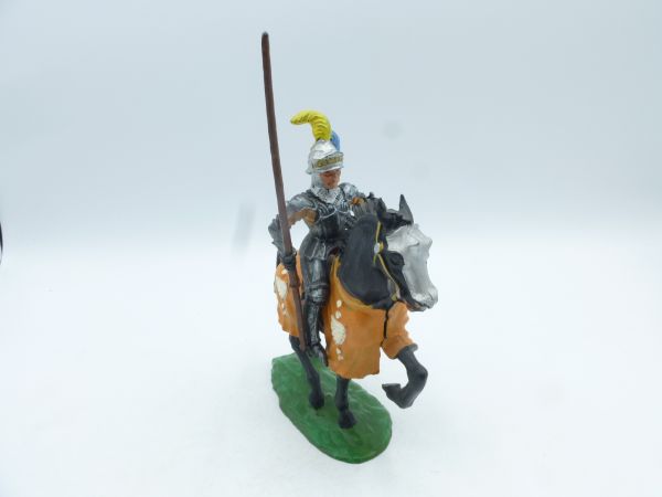 Elastolin 7 cm Black knight on horseback, lance raised, No. 8965