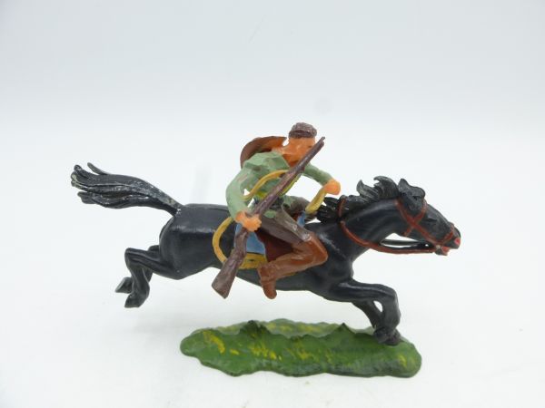 Elastolin 4 cm Cowboy on horseback with rifle, No. 6990, lime green shirt