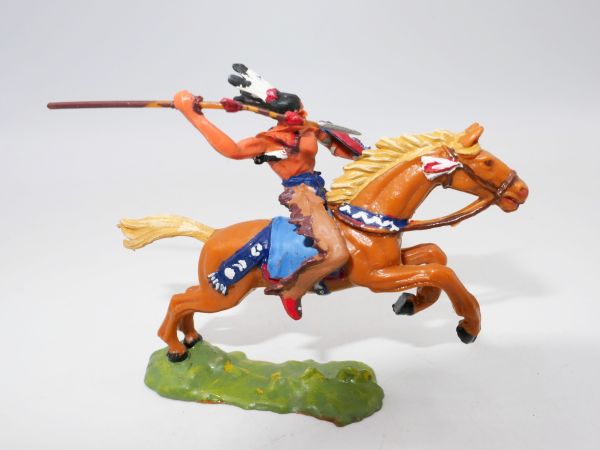 Elastolin 4 cm Indianer zu Pferd mit Speer, Nr. 6853 - tolle Sammlerbemalung