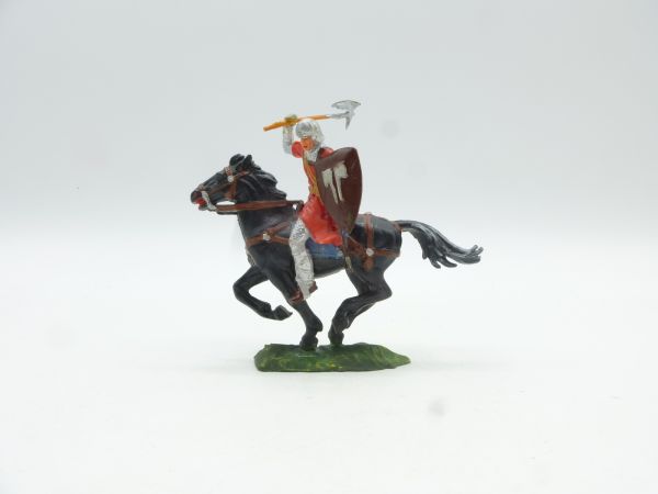 Elastolin 4 cm Normanne zu Pferd mit Streitaxt, Hand geöffnet