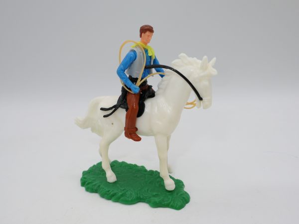 Elastolin 5,4 cm Cowboy zu Pferd mit Lasso - seltenes Pferd