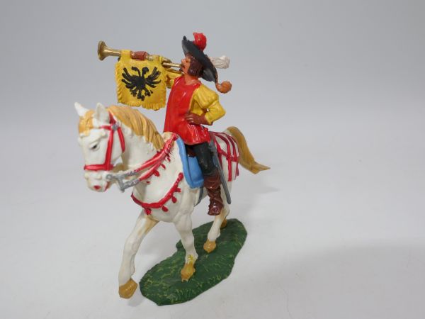 Elastolin 4 cm Fanfare player on pacing horse, No. 9083 - rare colour variant