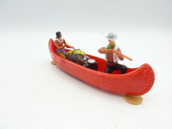 Elastolin 5,4 cm Canoe with Cowboy, Indian + cargo - brand new