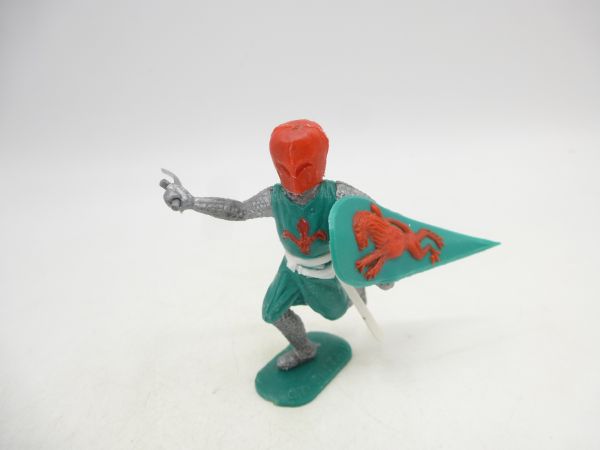Timpo Toys Mittelalterritter laufend mit Schwert, grün/rot