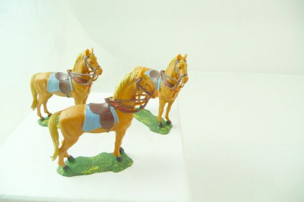 Elastolin 4 cm 3 Pferde, stehend für Wild West - unbespielt