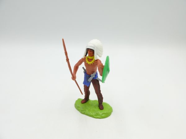 Elastolin 7 cm Indianer stehend mit Speer + Schild - weitere Waffen im Gurt