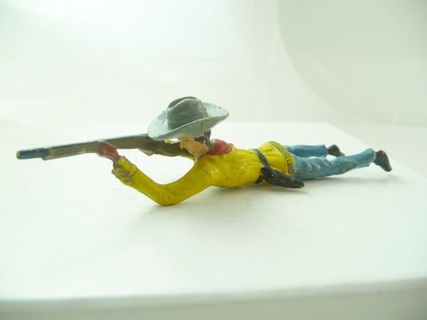 Merten 6 / 7 cm Cowboy liegend schießend (mit Hut) - schöne Farbkombi
