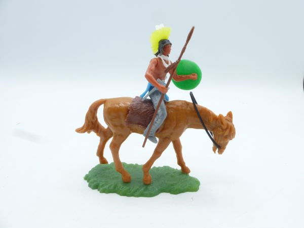 Elastolin 5,4 cm Irokese reitend mit Speer + Schild - auf tollem Pferd