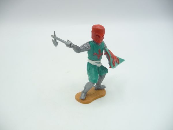 Timpo Toys Medieval knight standing, green/red with battleaxe - loops ok