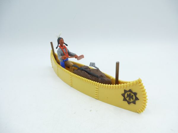 Timpo Toys Kanu (seltene Farbe) mit Indianer 3. Version + Ladung