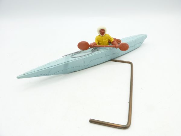 Timpo Toys Eskimo kayak, baby blue, driver yellow - rare colour